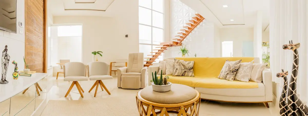 Professionally staged living room interior representing premium property presentation for sellers